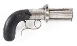 (A) UNUSUAL 8 BARREL BELGIAN J.J.H. BREVETE PERCUSSION PEPPERBOX REVOLVER.