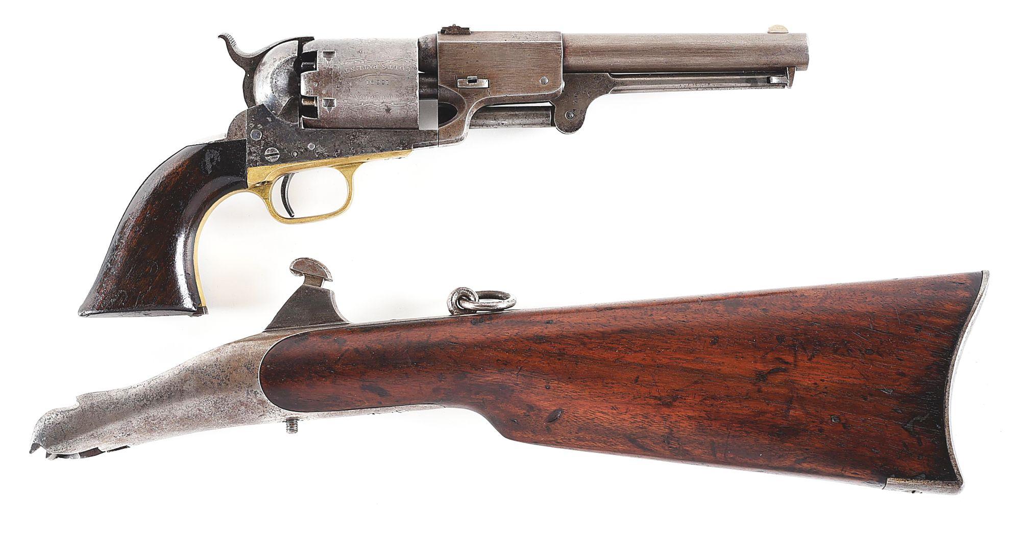 (A) MARTIALLY MARKED 3RD MODEL COLT DRAGOON WITH SHOULDER STOCK.