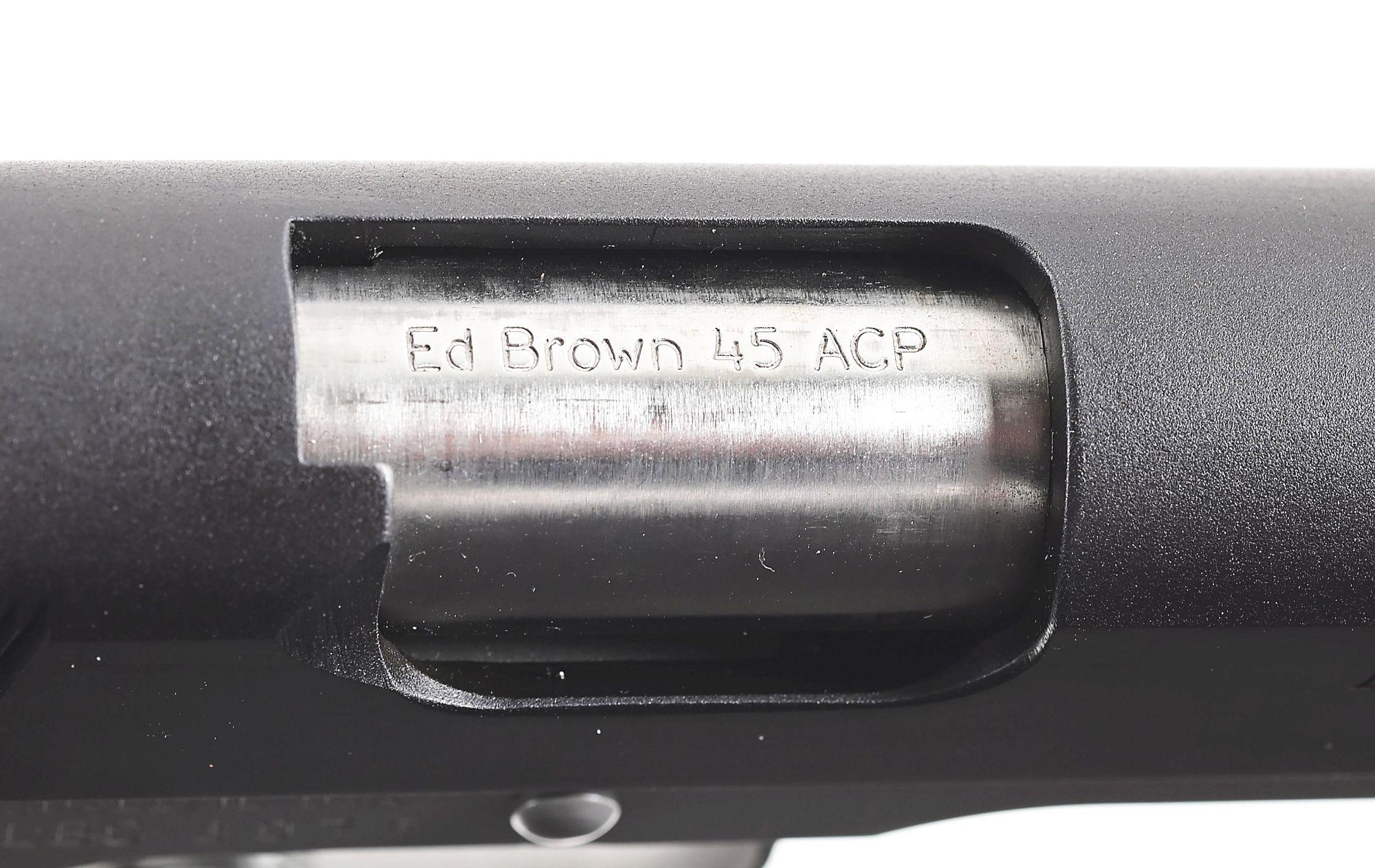 (M) ED BROWN BUILT LONGSLIDE .45 ACP ON A LES BAER FRAME WITH SOFT CASE.