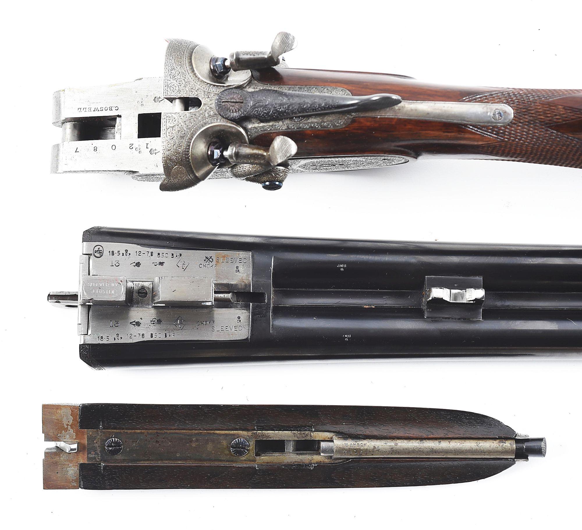 (C) CHARLES BOSWELL 12 GAUGE SIDE BY SIDE SHOTGUN WITH HAMMERS.