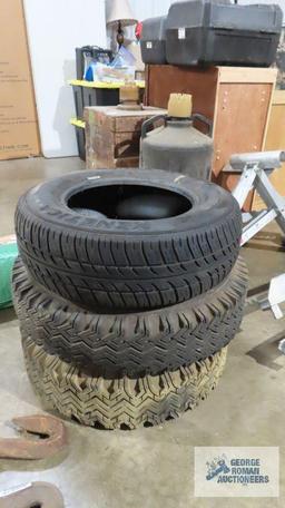 Lot of tires on rims and Kenetica radial 14-inch tire