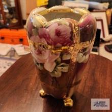 Nippon hand painted footed vase with gold trim