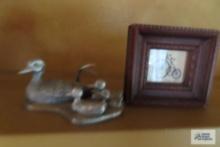 pewter duck figurines and miniature bicycle print by S. Ayers