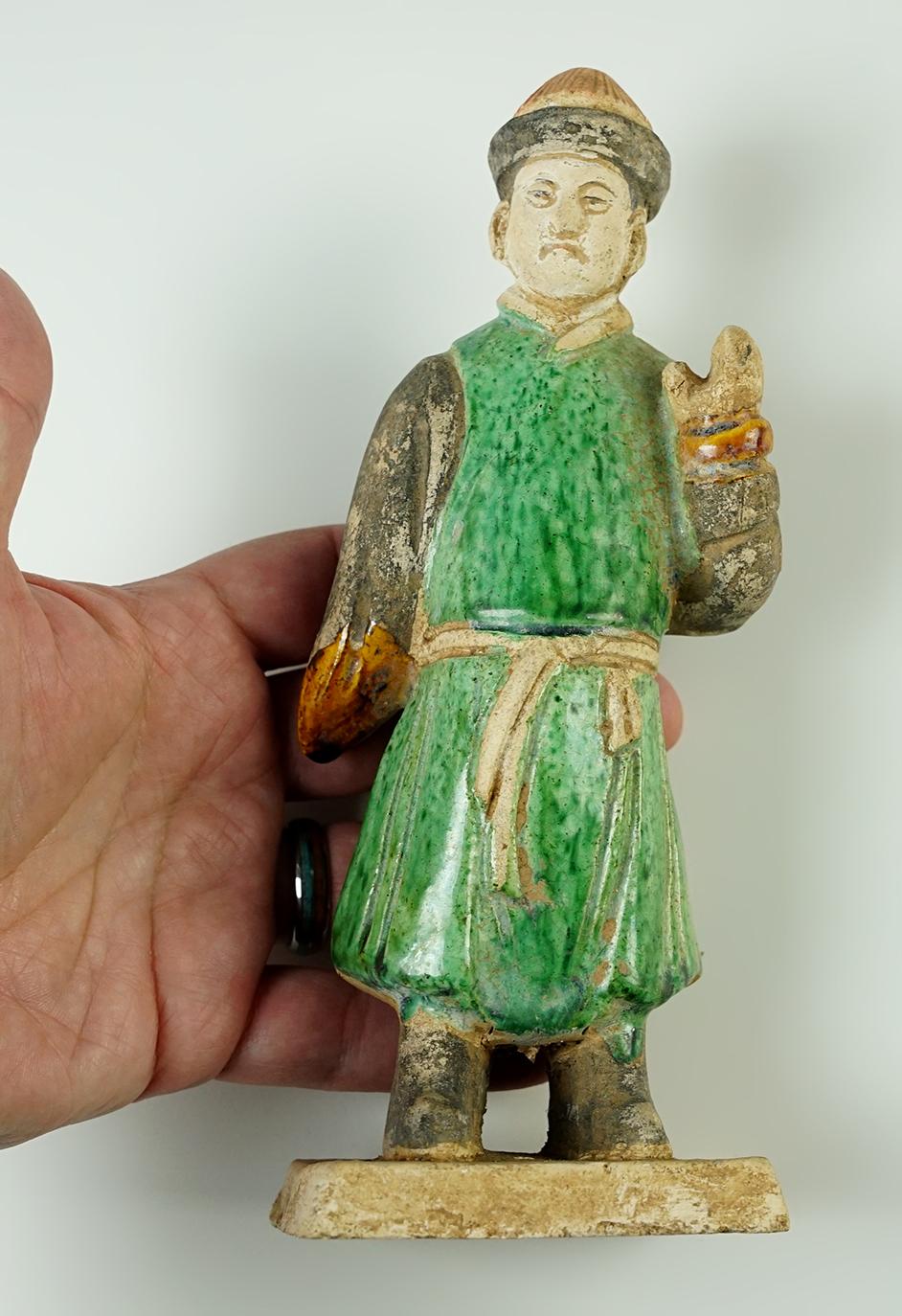 8 " tall Chinese male figure from the Tang Dynasty, cira A.D 618- 907. In excellent condition.