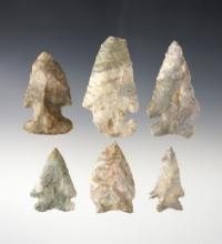 Set of 6 assorted Arrowheads made from Attica "Indiana Green" Chert. Largest is 2 5/8".