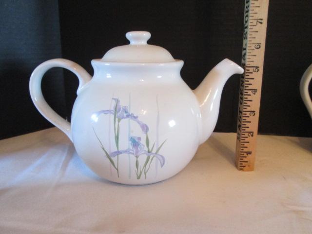 "Shadow Iris" Corelle Coordinates Porcelain Mugs, Stoneware Creamer, Sugar Bowl and Teapot