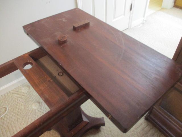 Vintage Mahogany Game Table with Inlay Dogwood Design