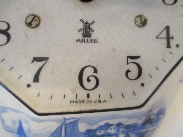 Miller and Newark Clock Co. Blue and White 8 Day Kitchen Clocks