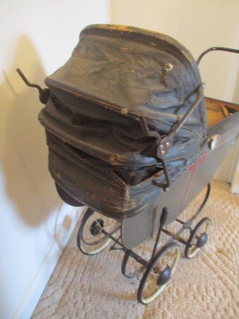 Antique Wood Doll Bed and Stroller