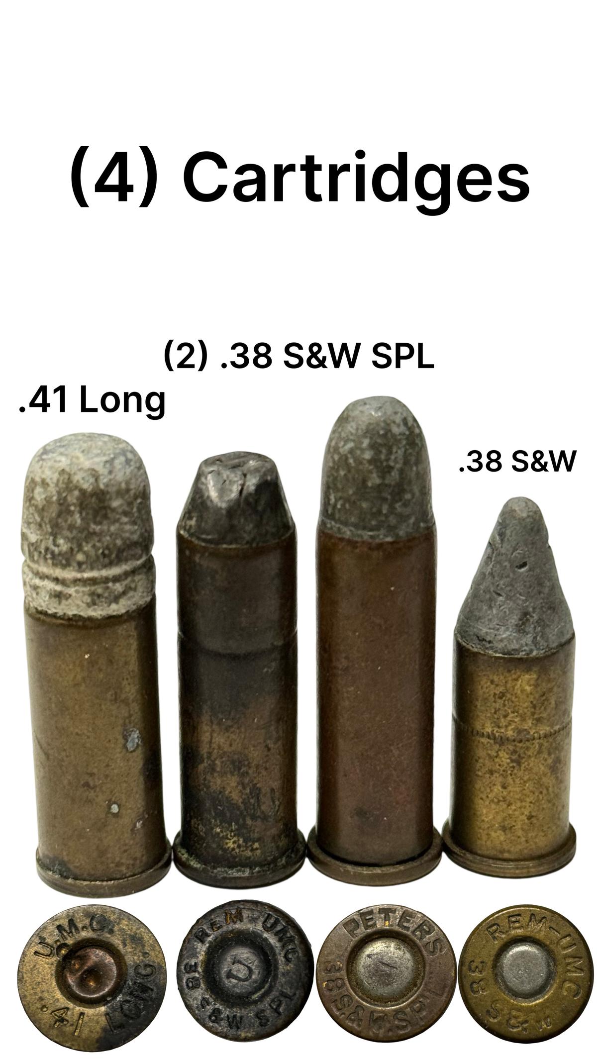 (4) Cartridges - .41 Long, (2) .38 S&W SPL, .38 S&W