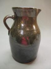 Antique Brown Glaze Stoneware Pitcher 11"