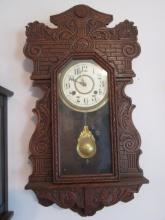 Antique Victorian Oak Gingerbread 8 Day Kitchen Wall Clock