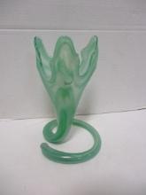 Mid-Century Modern Green Hand Blown Art Glass Twist Trumpet Vase