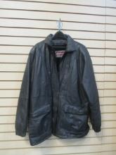 Dumondi Black Leather Coat with Zip-Out Fleece Lining - Size XXL
