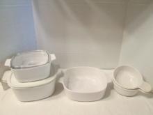 White Corning Ware Grab-It Bowls, 1.5L Lidded Casserole, 2L Casserole and