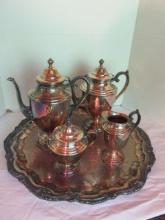 William Rogers Silverplated Coffee/Tea Service and Silver over Copper Serving Tray