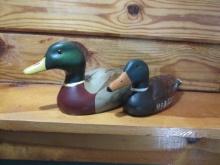 Two Handpainted Wood Mallard Duck Decoys