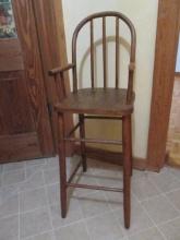 Antique Oak Child's High Chair with Bent Wood Spindle Back