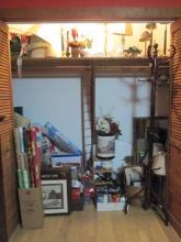 Closet Contents-Christmas Wrapping Supplies, Lamps, Accent Pillows, Framed