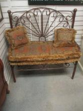 Wrought Iron Bench with Tapestry Cushion and Pillows