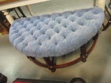 Tufted Upholstered Demilune Bench w/ Barley Twist Legs