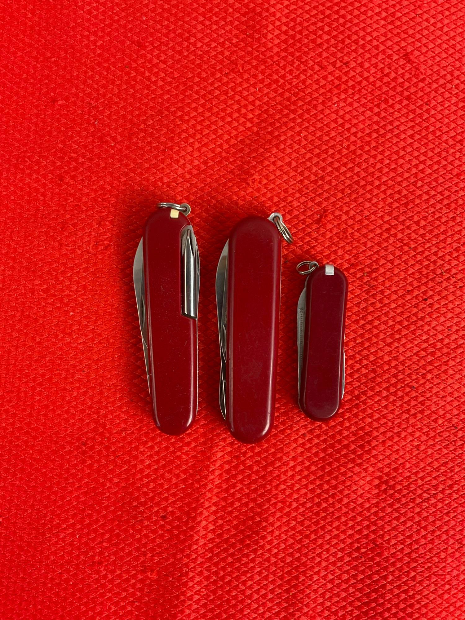 3 pcs Vintage Steel Folding Multi-Tool Swiss Army Pocket Knives. 1 Victorinox, 1 Wenger, 1 Unmark...