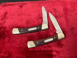 Pair of Vintage Buck 704 Single Blade Folding Pocket Knives Slip Joint