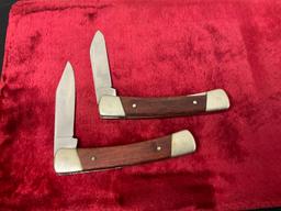 Pair of Vintage Buck 704 Single Blade Folding Pocket Knives Slip Joint