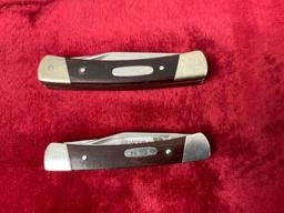 Pair of Vintage Buck Folding Pocket Knives, Models 703 & 709, Stockman triple blade & double blade