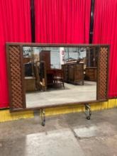 Contemporary Wooden Framed Hanging Wall Mirror w/ Lattice Pattern. Measures 57" x 34.5" See pics.