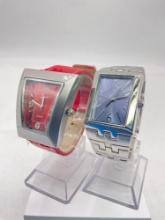 Jori cherry red mid century look fashion watch, band in poor cond & stainless fashion watch