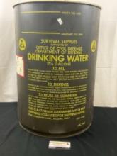 Vintage 1962 Department of Defense Drinking Water 17.5 Gallon Steel Barrel, missing drum cover