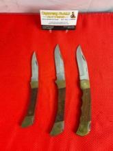 3 pcs Vintage Stainless Steel Folding Blade Pocket Knives w/ Wood Handles. Made in Pakistan. See