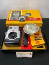 Kodak Brownie Bullseye Flash Outfit Film Camera in original box, comes with flash bulbs & module