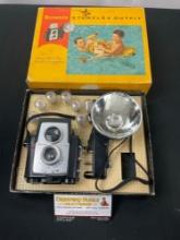 Kodak Brownie Starflex Outfit Film Camera in original box w/ Flash Module & bulbs