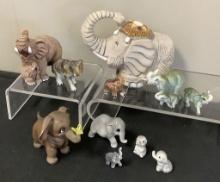 Collection Of 12 Small Elephants - Bone China, Disney Etc.