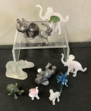 Collection Of 10 Small Elephants - 3 Are Murano Glass, 1 Is Jade, Pewter, G