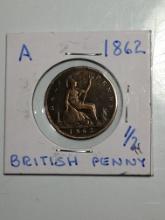 1862 British Victoria 1/2 Penny