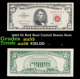 1963 $5 Red Seal United States Note Grades Choice AU