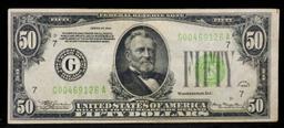 1934 $50 Green Seal Federal Reserve Note Grades vf++