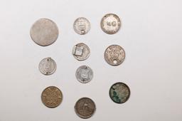 Group of 10 Coins, 4x 1/4 Bolivar, Sixpence, 1/4 Gulden, 20 Centavos, Others