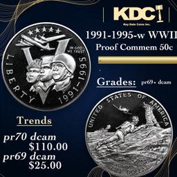 Proof 1991-1995-w WWII Modern Commem Half Dollar 50c Grades GEM++ Proof Deep Cameo