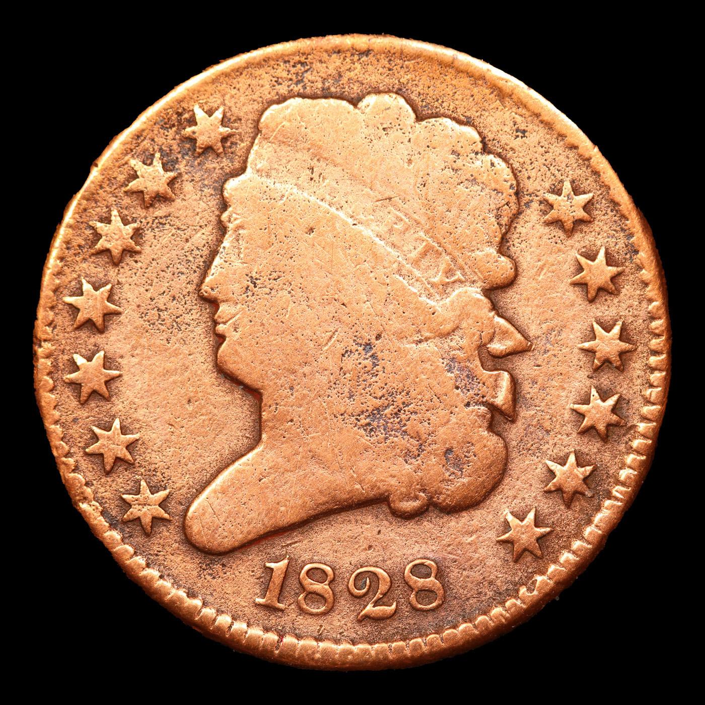 1828 13 STARS Classic Head half cent 1/2c Grades vg details