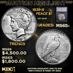 ***Auction Highlight*** 1935-s Peace Dollar 1 Graded ms65+ By SEGS (fc)