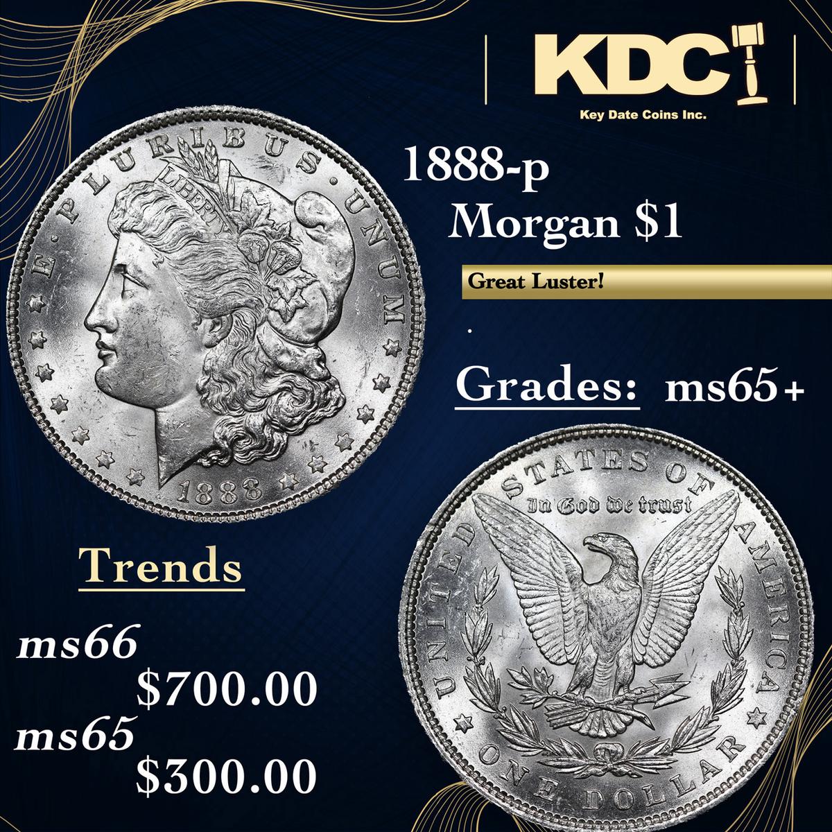 1888-p Morgan Dollar 1 Grades GEM+ Unc