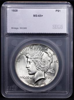 ***Auction Highlight*** 1928-p Peace Dollar Near Top Pop! $1 Graded ms65+ BY SEGS (fc)