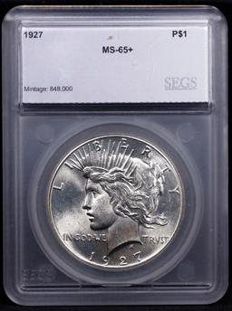 ***Auction Highlight*** 1927-p Peace Dollar Near Top Pop! $1 Graded ms65+ BY SEGS (fc)