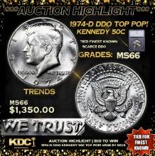 ***Auction Highlight*** 1974-d DDO Kennedy Half Dollar TOP POP! 50c Graded ms66 By SEGS (fc)