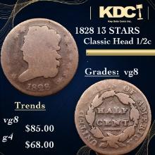 1828 13 STARS Classic Head half cent 1/2c Grades vg, very good