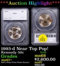 ***Auction Highlight*** 1993-d Kennedy Half Dollar Near Top Pop! 50c Graded ms67+ BY SEGS (fc)